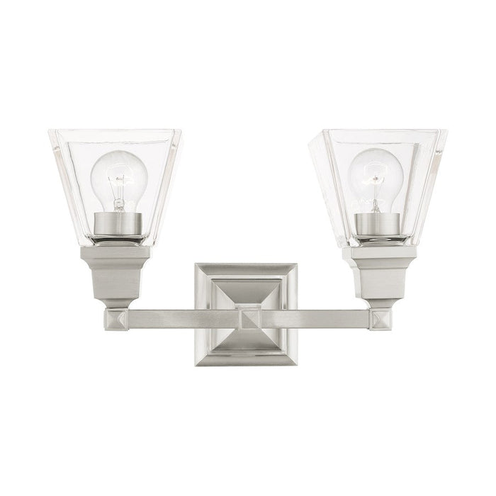 Livex Mission 2 Light Vanity Sconce, Brushed Nickel/Clear Glass - 17172-91