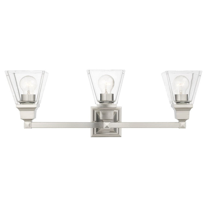 Livex Mission 3 Light Vanity Sconce, Brushed Nickel/Clear Glass - 17173-91