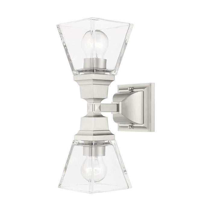 Livex Mission 2 Light Sconce, Brushed Nickel/Clear Glass - 17178-91