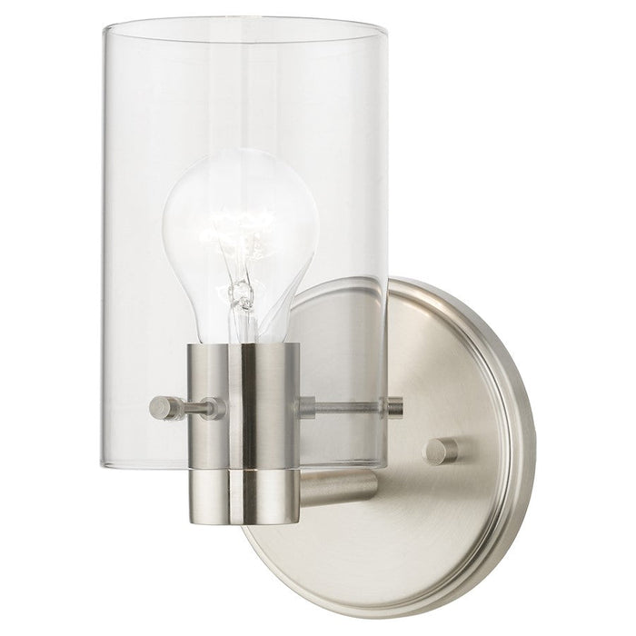 Livex Munich 1 Light Single Sconce, Brushed Nickel/Clear - 17231-91