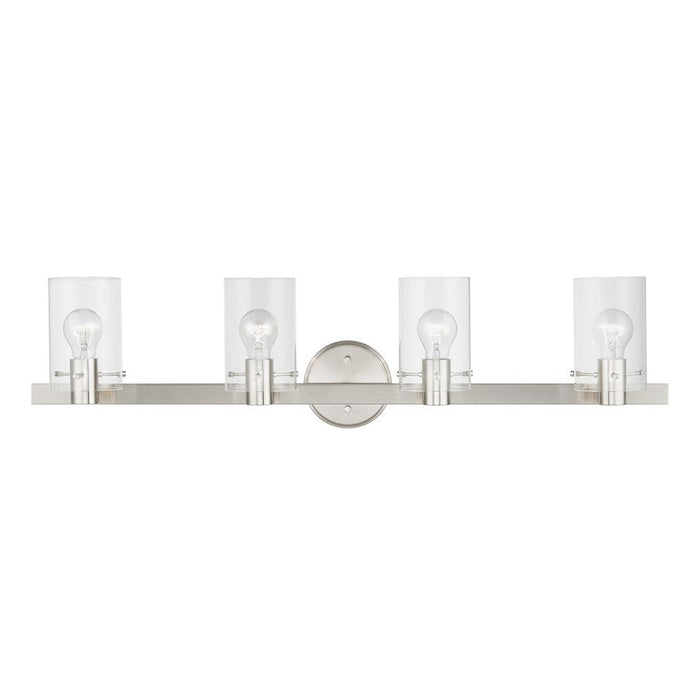 Livex Munich 4 Light Vanity Sconce, Brushed Nickel/Clear - 17234-91