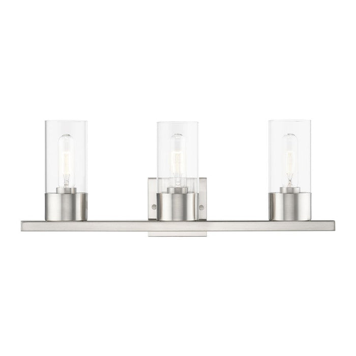 Livex Carson 3 Light Vanity Sconce, Brushed Nickel/Clear - 17313-91