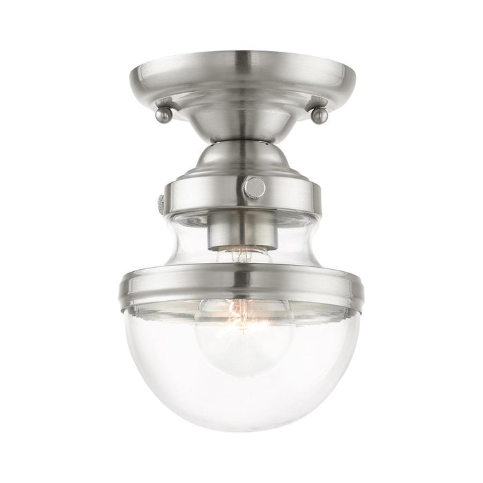 Livex Oldwick 1 Light Flush Mount , Brushed Nickel/Hand Blown Clear - 17410-91