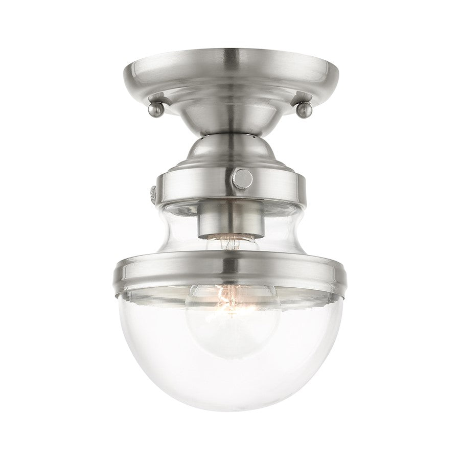 Livex Oldwick 1 Light Flush Mount , Brushed Nickel/Hand Blown Clear - 17410-91