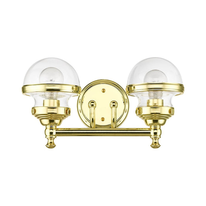 Livex Oldwick 2 Light Bath Vanity, Polished Brass/Hand Blown Clear