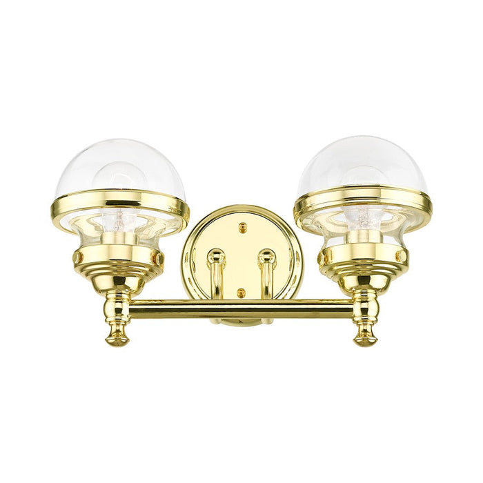 Livex Oldwick 2 Light Bath Vanity, Polished Brass/Hand Blown Clear