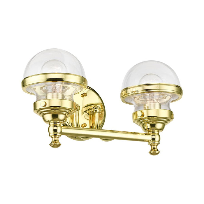 Livex Oldwick 2 Light Bath Vanity, Polished Brass/Hand Blown Clear