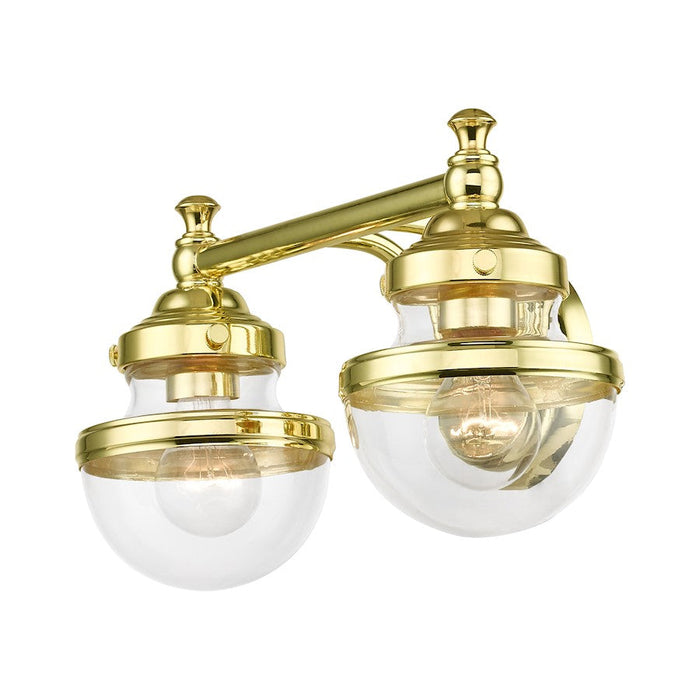 Livex Oldwick 2 Light Bath Vanity, Polished Brass/Hand Blown Clear