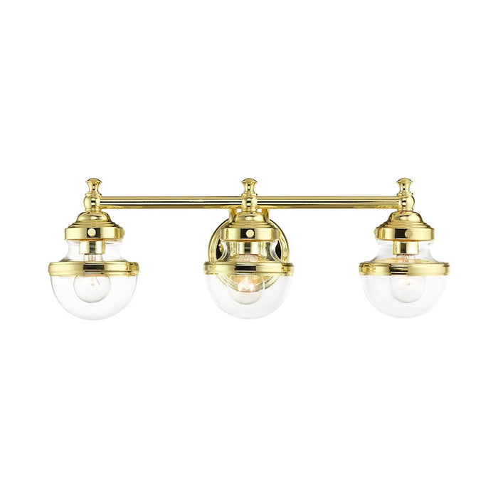 Livex Oldwick 3 Light Vanity Sconce, Polished Brass/Hand Blown Clear - 17413-02