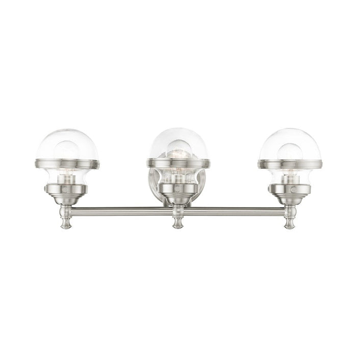 Livex Oldwick 3 Light Vanity Sconce, Brushed Nickel/Hand Blown Clear - 17413-91