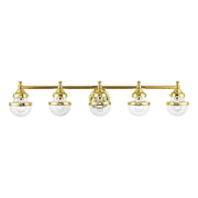 Livex Oldwick 5 Light Large Vanity Sconce, Polished Brass/Clear - 17415-02