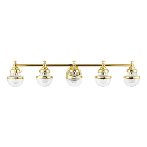 Livex Oldwick 5 Light Large Vanity Sconce, Polished Brass/Clear