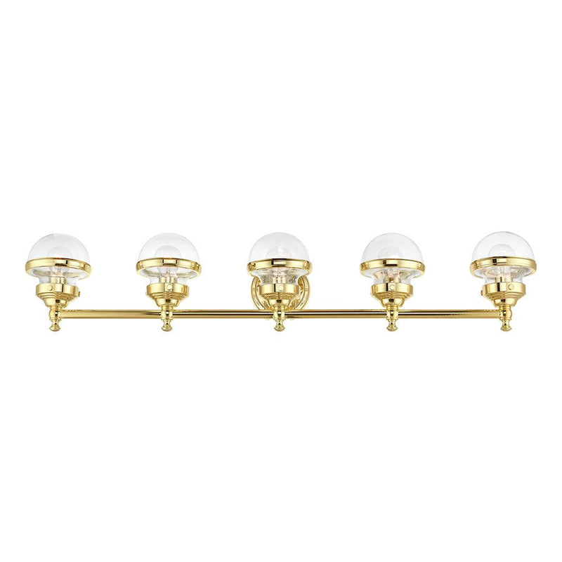 Livex Oldwick 5 Light Large Vanity Sconce, Polished Brass/Clear