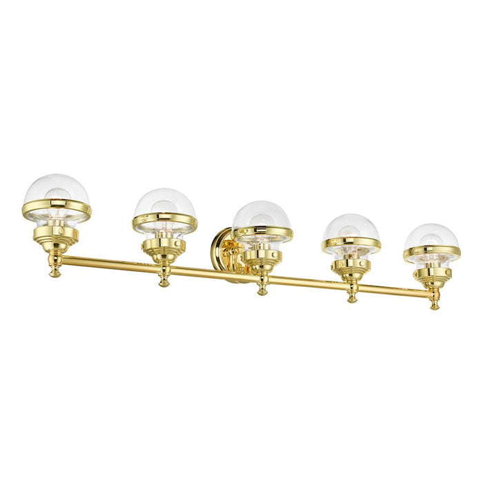 Livex Oldwick 5 Light Large Vanity Sconce, Polished Brass/Clear