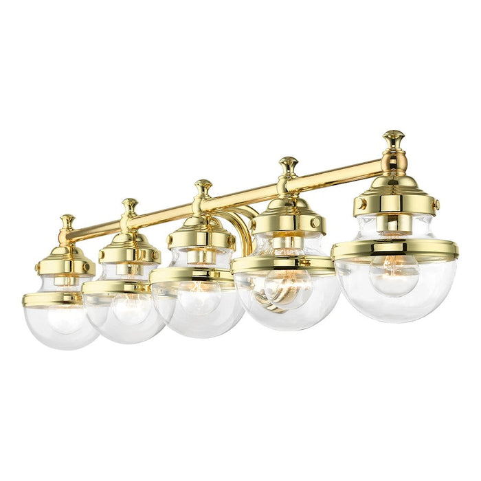 Livex Oldwick 5 Light Large Vanity Sconce, Polished Brass/Clear