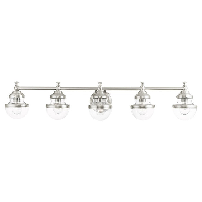 Livex Oldwick 5 Light Vanity Sconce, Brushed Nickel/Hand Blown Clear - 17415-91