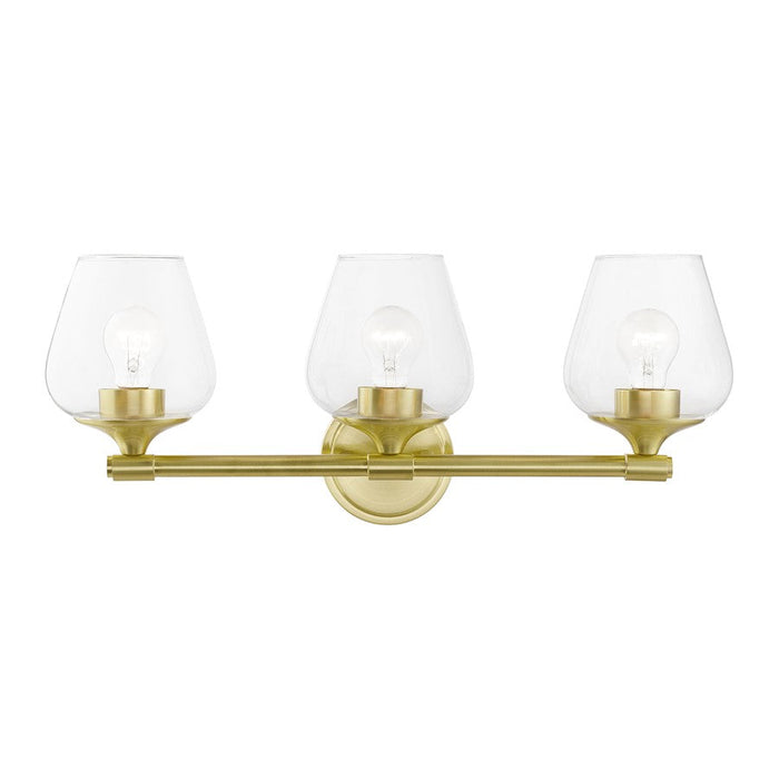 Livex Willow 3 Light Vanity Sconce, Satin Brass/Clear - 17473-12