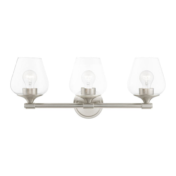 Livex Willow 3 Light Vanity Sconce, Brushed Nickel/Clear - 17473-91