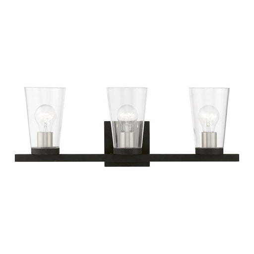 Livex Cityview 3 Light Vanity Sconce, Black/Brushed Nickel/Clear - 17623-04