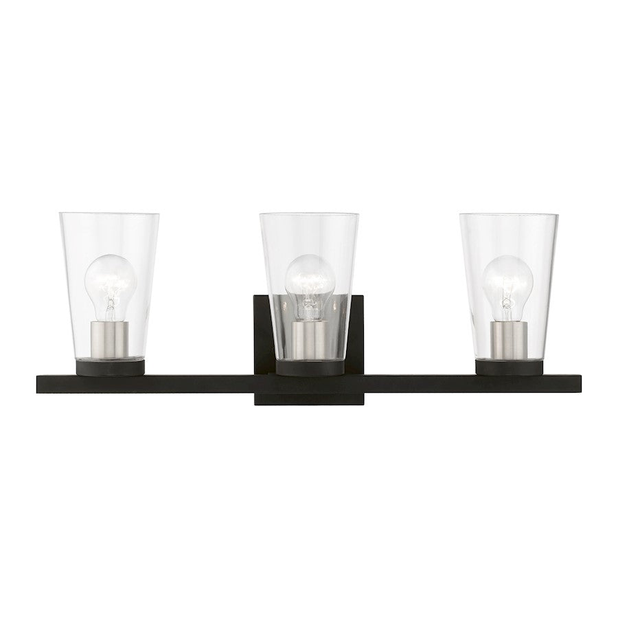 Livex Cityview 3 Light Vanity Sconce, Black/Brushed Nickel/Clear - 17623-04