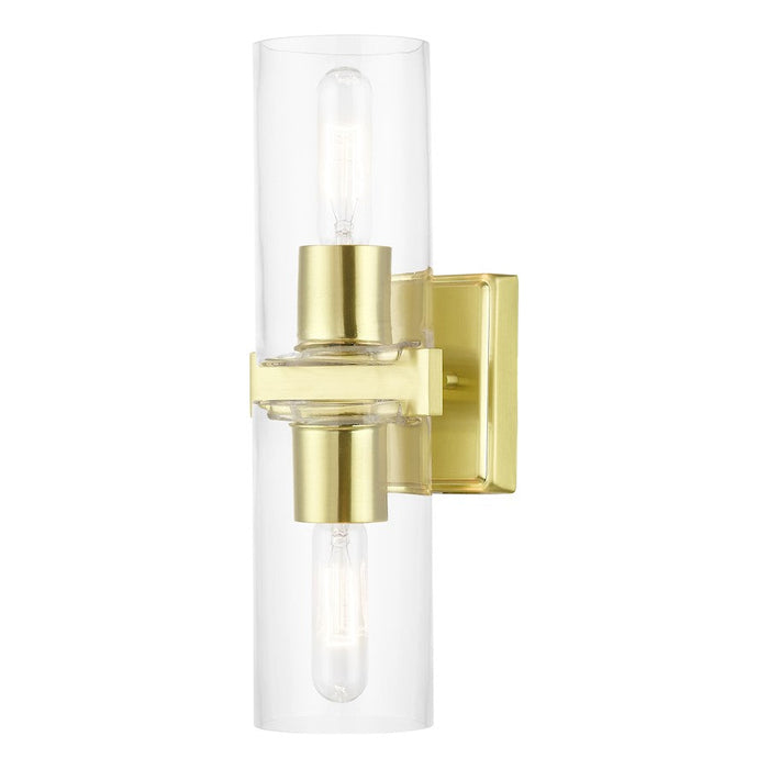 Livex Clarion 2 Light Vanity Sconce, Satin Brass/Clear - 18032-12