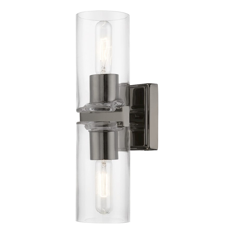 Livex Clarion 2 Light Vanity Sconce, Black Chrome/Clear - 18032-46