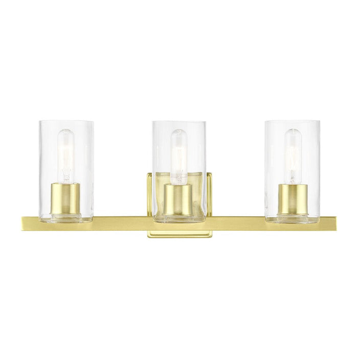 Livex Clarion 3 Light Vanity Sconce, Satin Brass/Clear - 18033-12