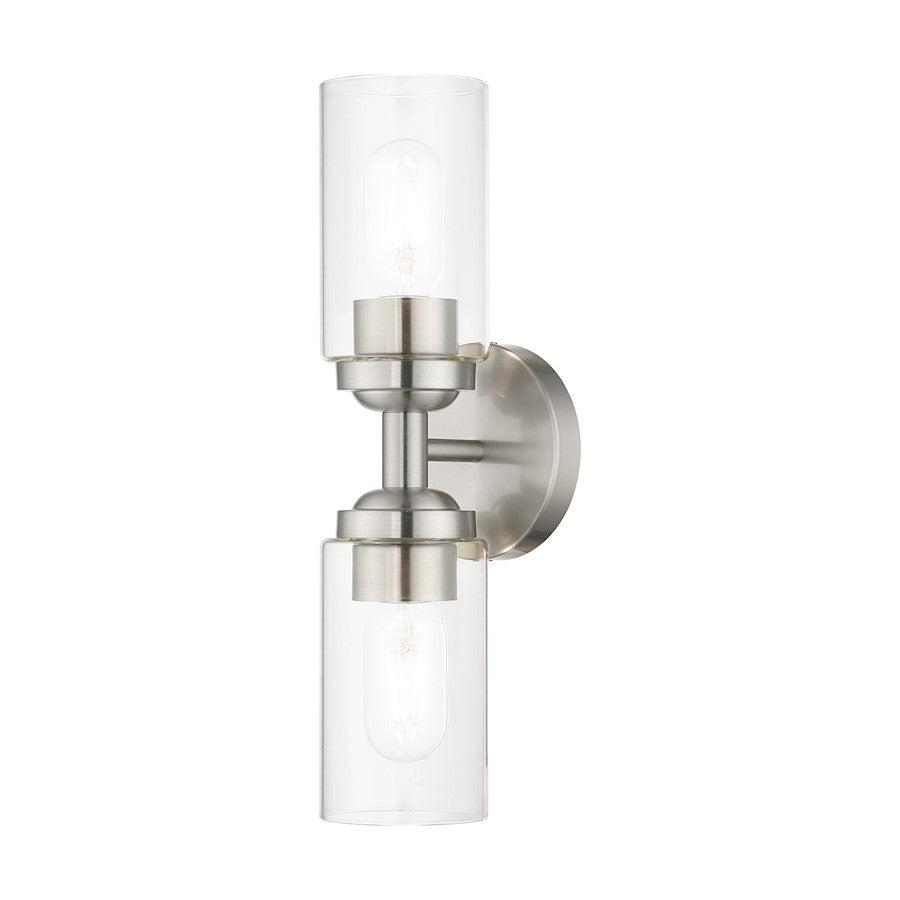 Livex Whittier 2 Light Vanity Sconce, Brushed Nickel/Hand Blown Clear - 18082-91