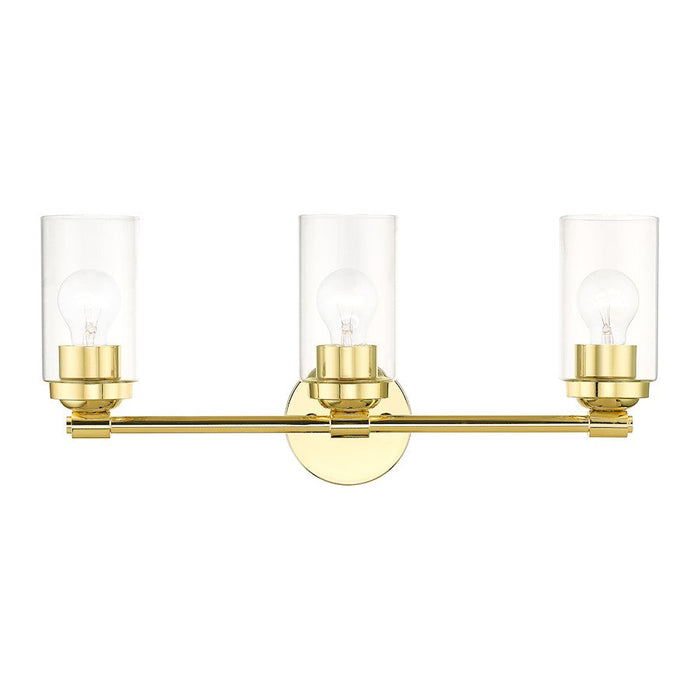 Livex Whittier 3 Light Vanity Sconce, Brass/Hand Blown Clear - 18083-02