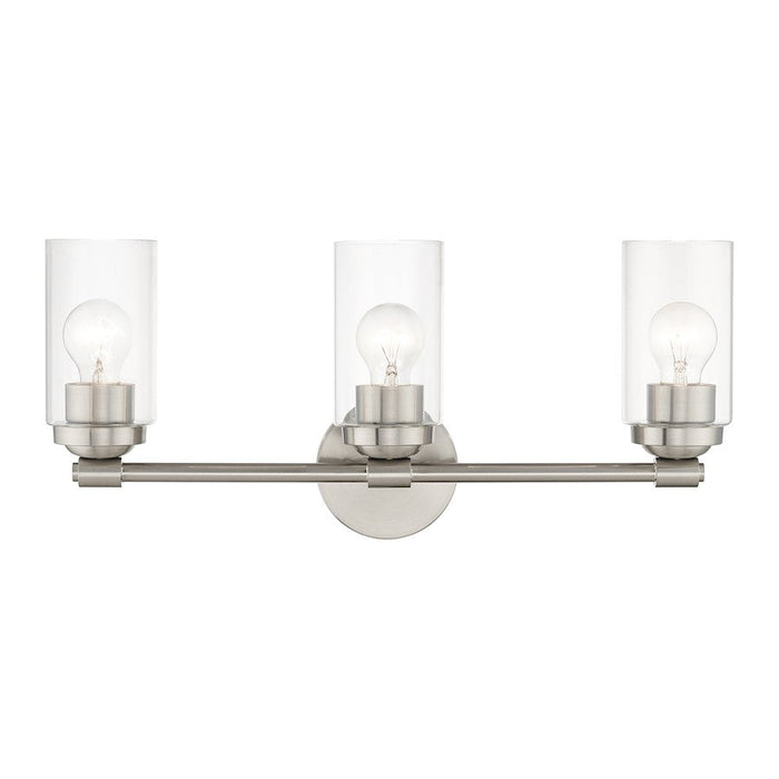 Livex Whittier 3 Light Vanity Sconce, Brushed Nickel/Hand Blown Clear - 18083-91