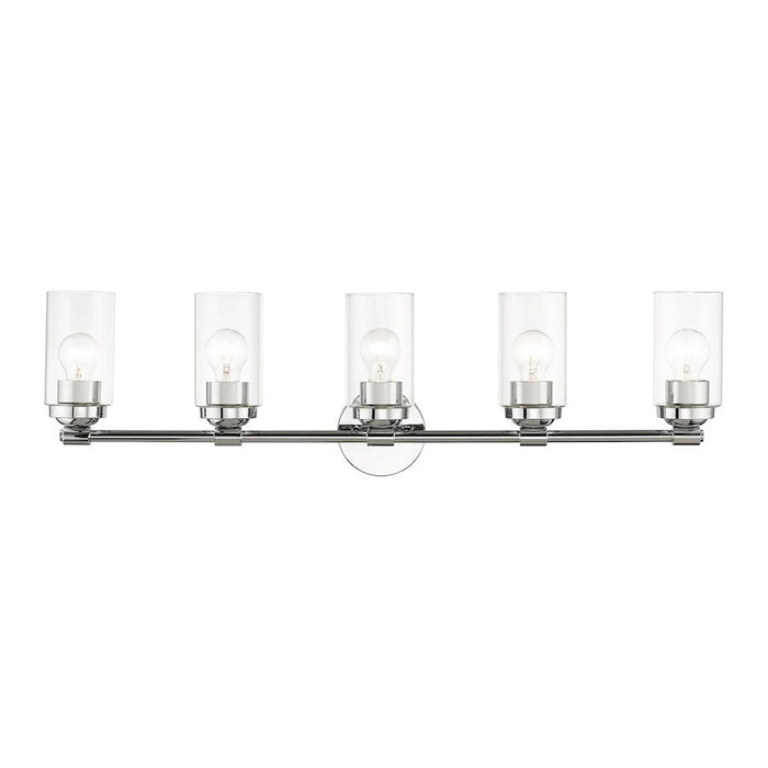 Livex Whittier 5 Light Large Vanity Sconce, Chrome/Hand Blown Clear - 18085-05