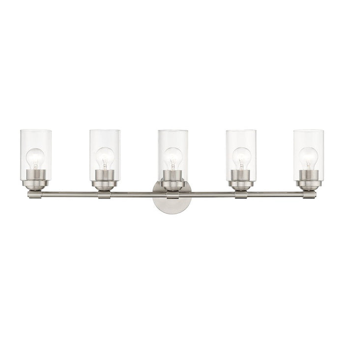 Livex Whittier 5 Light Large Vanity Sconce, Nickel/Hand Blown Clear - 18085-91