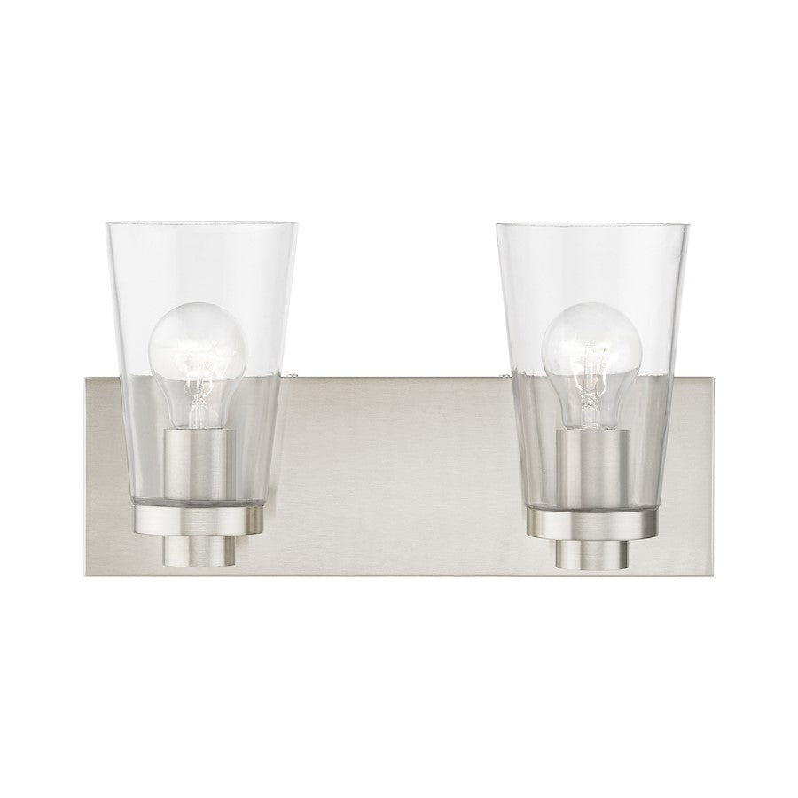 Livex Cityview 2 Light Vanity Sconce, Brushed Nickel/Clear - 18182-91