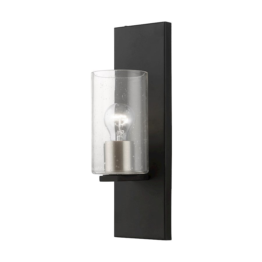 Livex Zurich 1 Light Wall Sconce, Black/Brushed Nickel/Clear Seeded - 18471-04