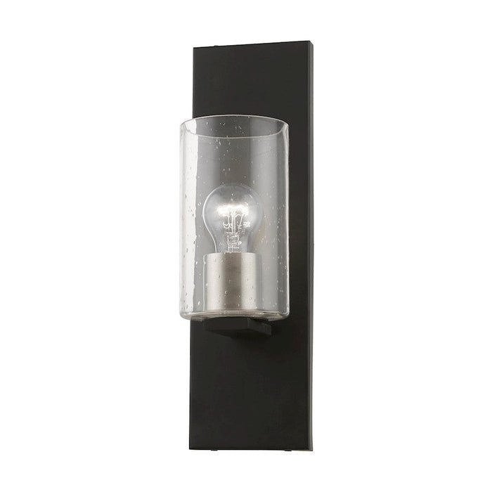 Livex Zurich 1 Light Wall Sconce, Black/Brushed Nickel/Clear Seeded