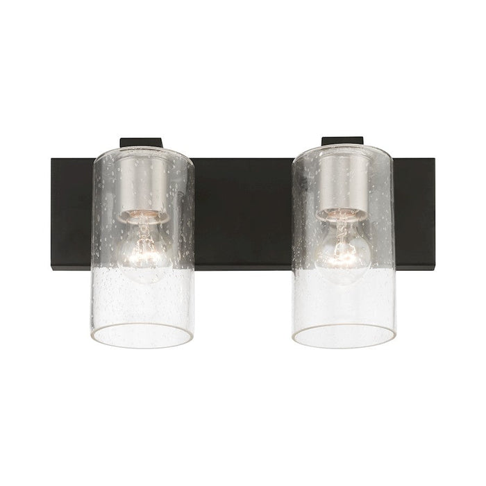 Livex Zurich 2 Light Vanity Sconce, Black/Brushed Nickel/Clear Seeded