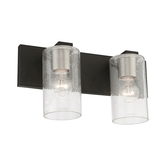 Livex Zurich 2 Light Vanity Sconce, Black/Brushed Nickel/Clear Seeded