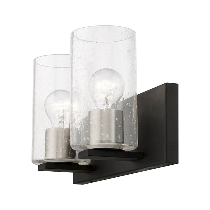 Livex Zurich 2 Light Vanity Sconce, Black/Brushed Nickel/Clear Seeded