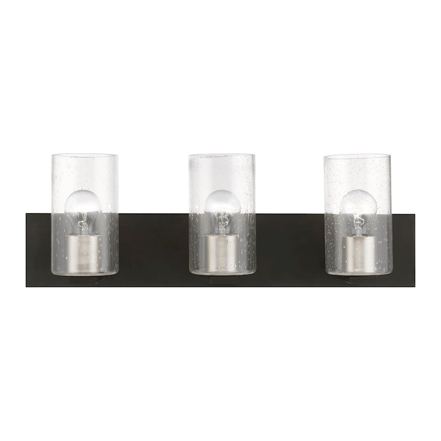 Livex Zurich 3 Light Vanity Sconce, Black/Brushed Nickel/Clear Seeded - 18473-04