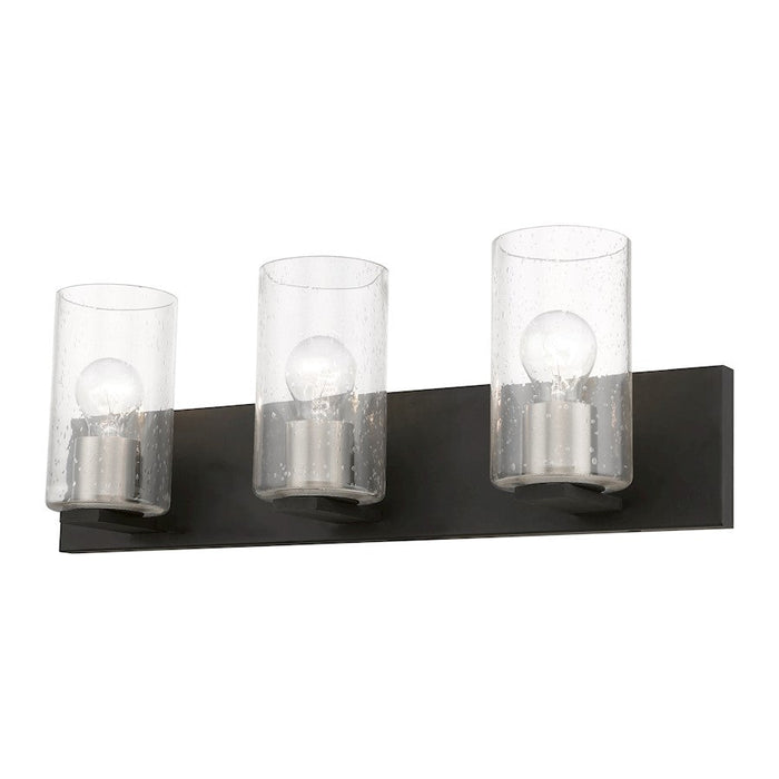 Livex Zurich 3 Light Vanity Sconce, Black/Brushed Nickel/Clear Seeded