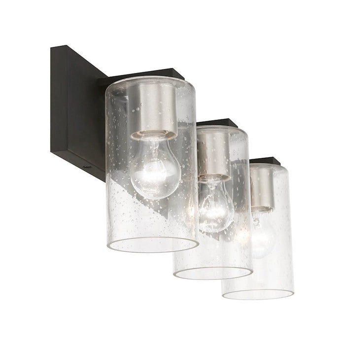 Livex Zurich 3 Light Vanity Sconce, Black/Brushed Nickel/Clear Seeded