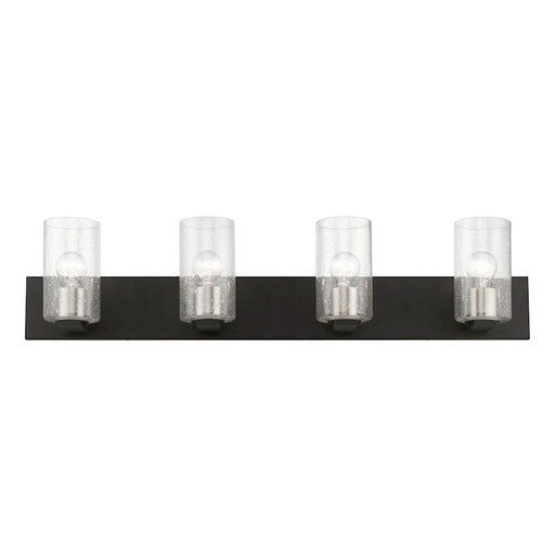 Livex Zurich 4 Light Large Vanity Sconce, Black/Nickel/Clear Seeded - 18474-04