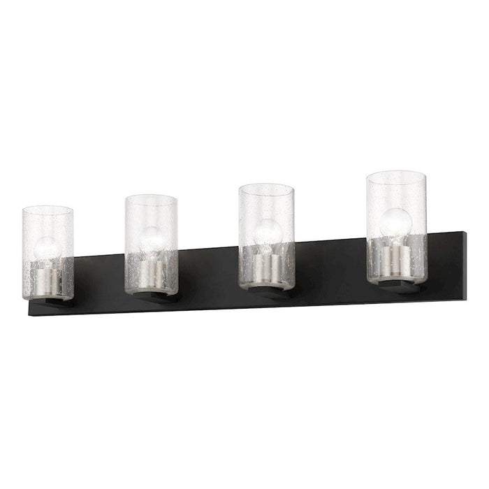 Livex Zurich 4 Light Large Vanity Sconce, Black/Nickel/Clear Seeded