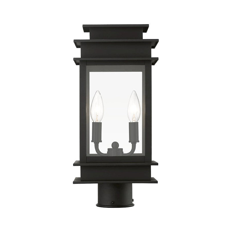 Livex Princeton 2 Light Outdoor Medium Post Lantern, Black/Chrome