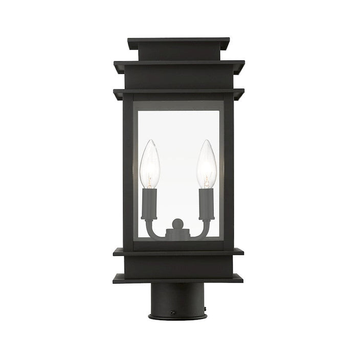 Livex Princeton 2 Light Outdoor Medium Post Lantern, Black/Chrome