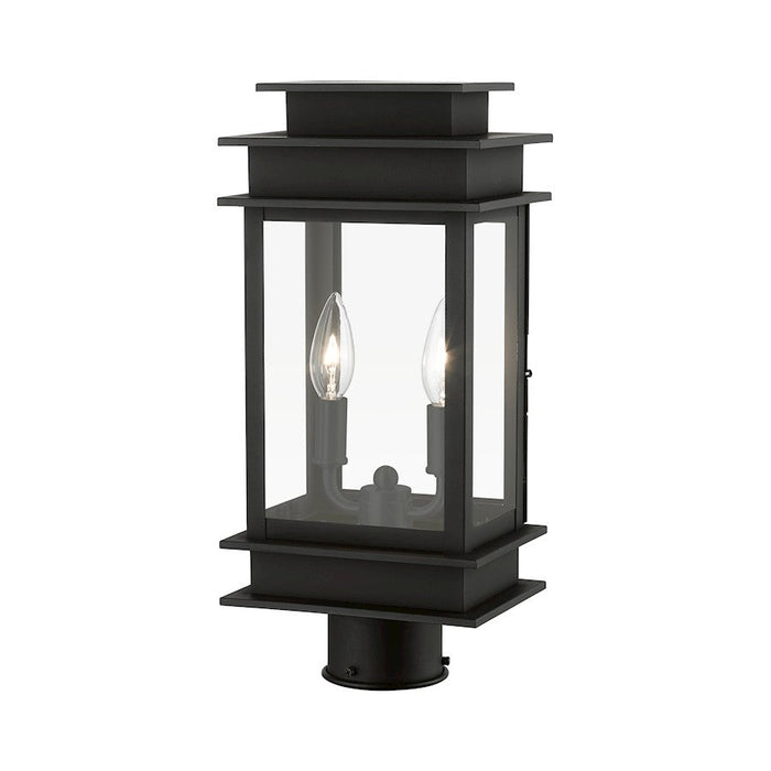 Livex Princeton 2 Light Outdoor Medium Post Lantern, Black/Chrome