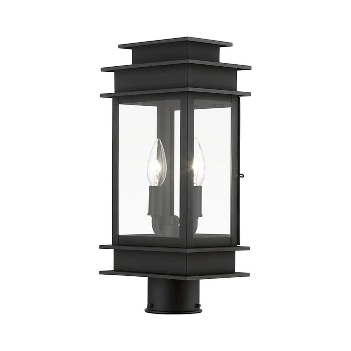 Livex Princeton 2 Light Outdoor Medium Post Lantern, Black/Chrome