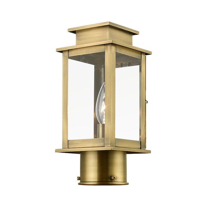 Livex Princeton 1 Light Outdoor Mini Post Lantern, Antique Brass