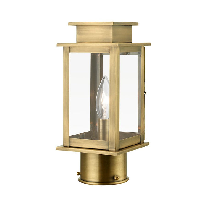 Livex Princeton 1 Light Outdoor Mini Post Lantern, Antique Brass