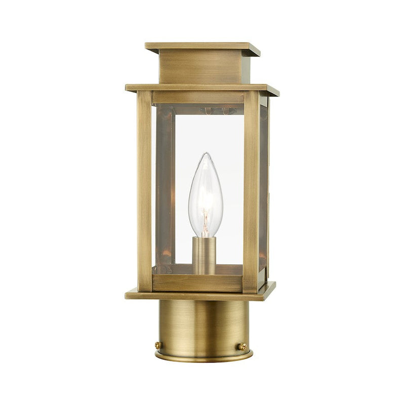 Livex Princeton 1 Light Outdoor Mini Post Lantern, Antique Brass